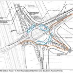 Proposed roundabout, with markings to show issues